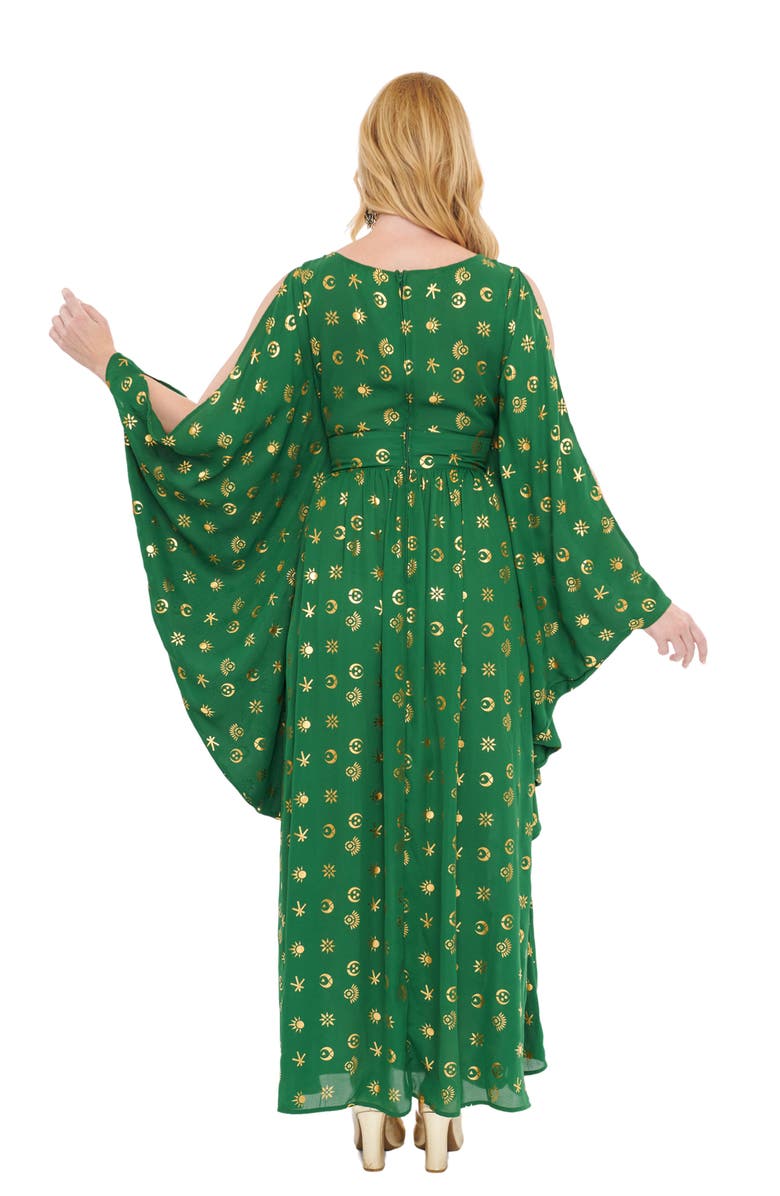 Unique Vintage Plus Size 1960s Flutter Sleeve Caftan, Alternate, color, Green & Gold