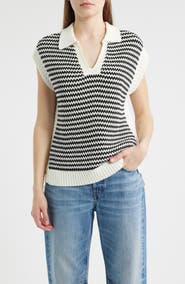 Wit & Wisdom Stripe Sleeveless Johnny Collar Sweater