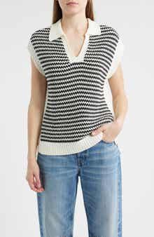Wit & Wisdom Stripe Sleeveless Johnny Collar Sweater