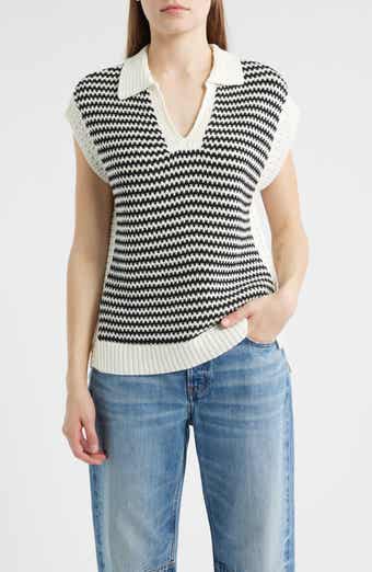 Wit & Wisdom Stripe Sleeveless Johnny Collar Sweater