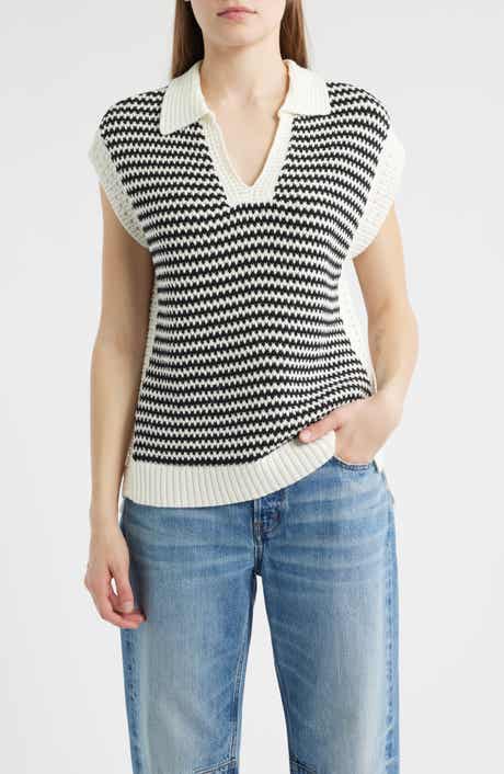 Wit & Wisdom Stripe Sleeveless Johnny Collar Sweater