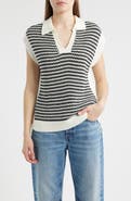 Wit & Wisdom Stripe Sleeveless Johnny Collar Sweater