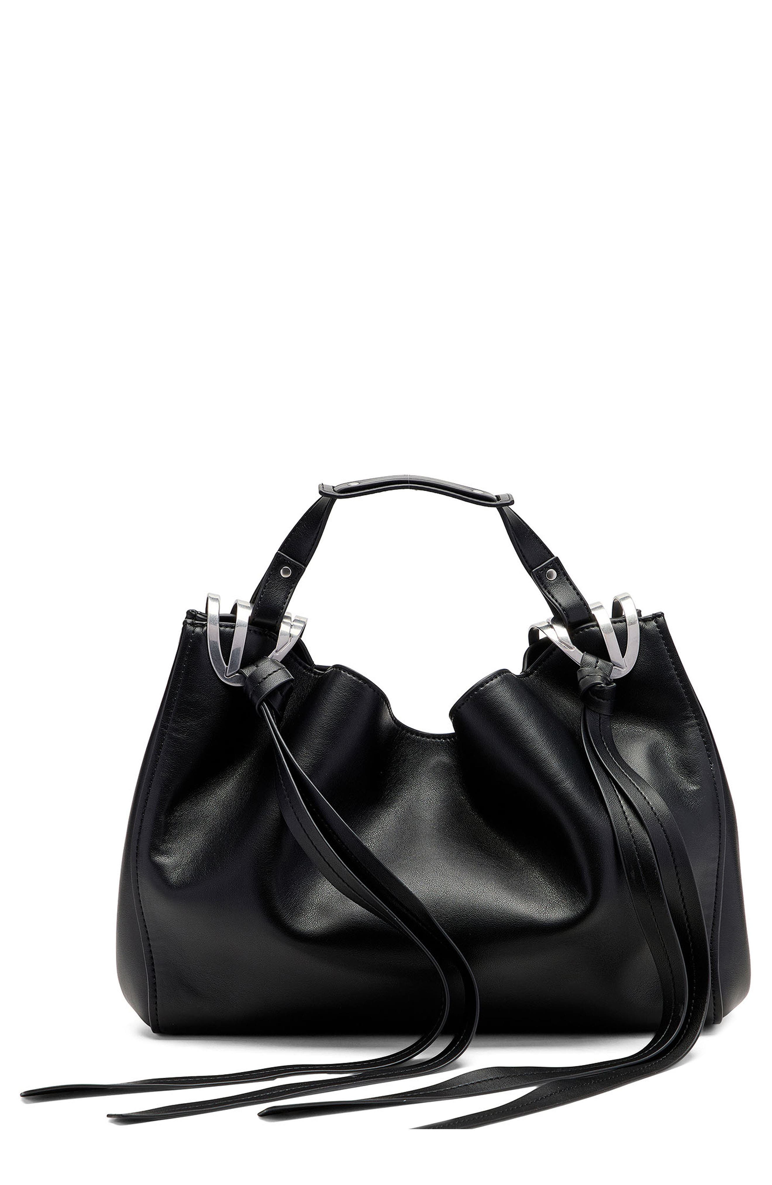 DIESEL<sup>®</sup> Medium Knot-D Top Handle Faux Leather Handbag, Main, color, Black