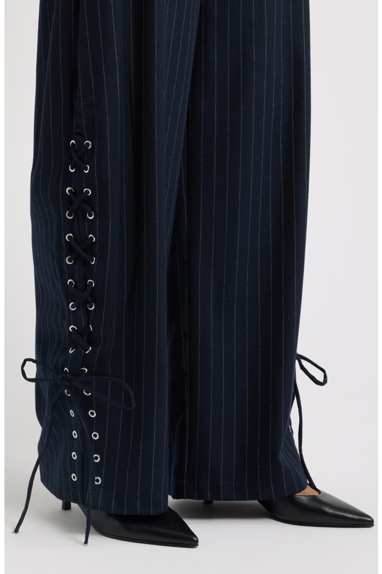 Delirio Lace-Up Wide Leg Pinstripe Pants, Alternate, color, NAVY