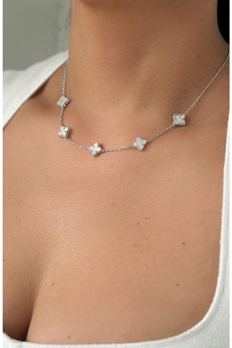 Mother-of-Pearl Clover Station Necklace & Bracelet Set, Alternate, color, WHITE/ SILVER