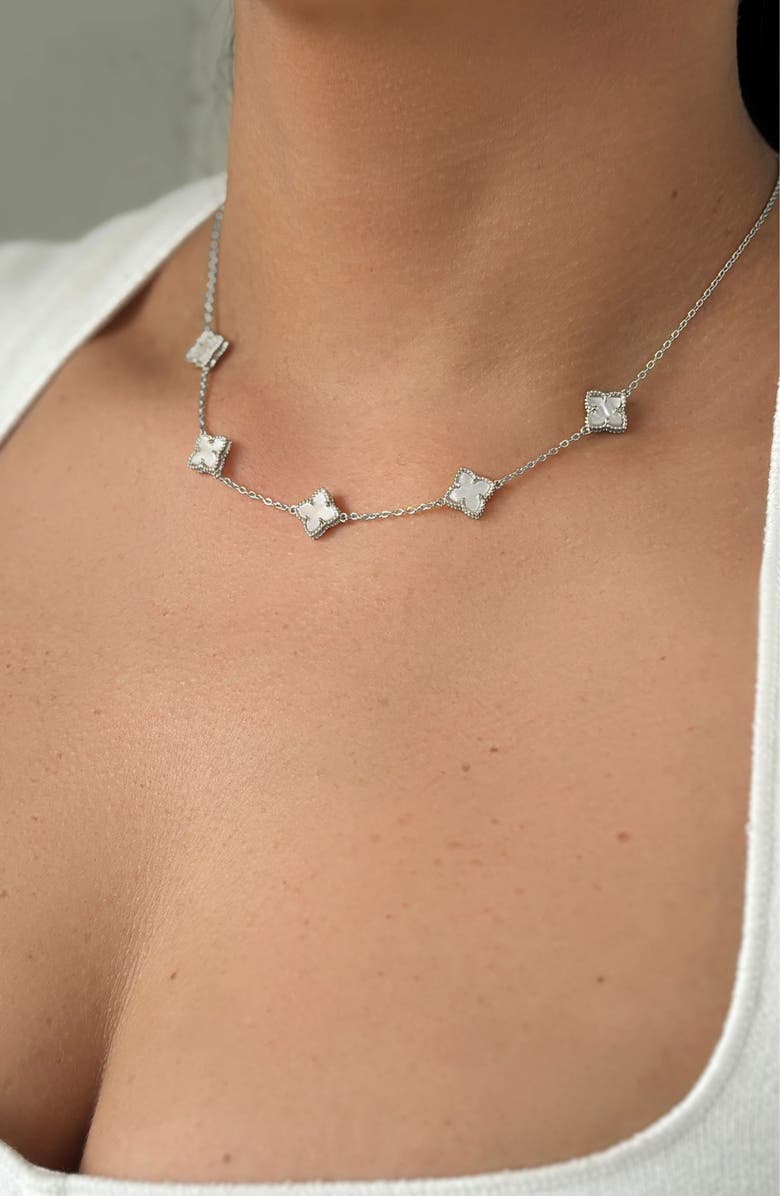 Adornia Mother-of-Pearl Clover Station Necklace & Bracelet Set, Alternate, color, White/ Silver