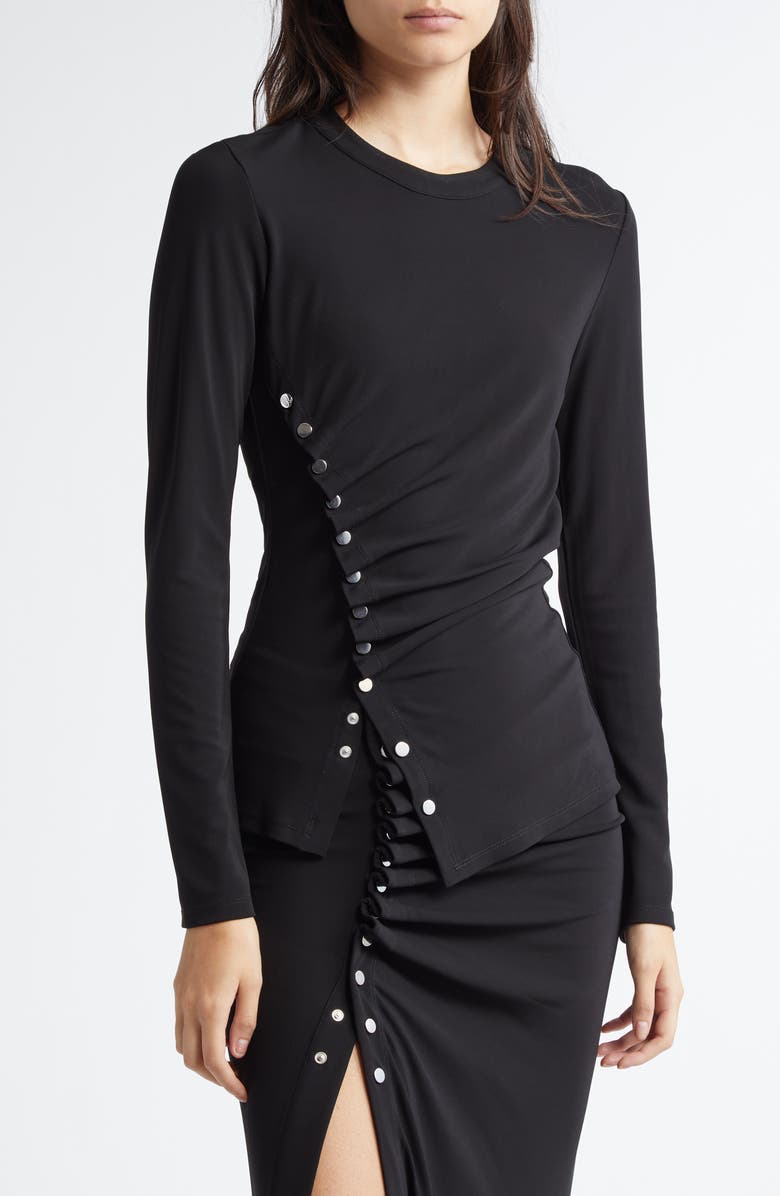 Rabanne Drapé Pression Long Sleeve Top, Alternate, color, Black