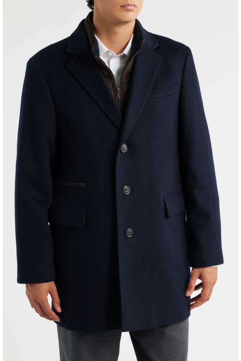 Ellington Wool & Cashmere Overcoat with Quilted Faux Suede Bib, Alternate, color, NAVY