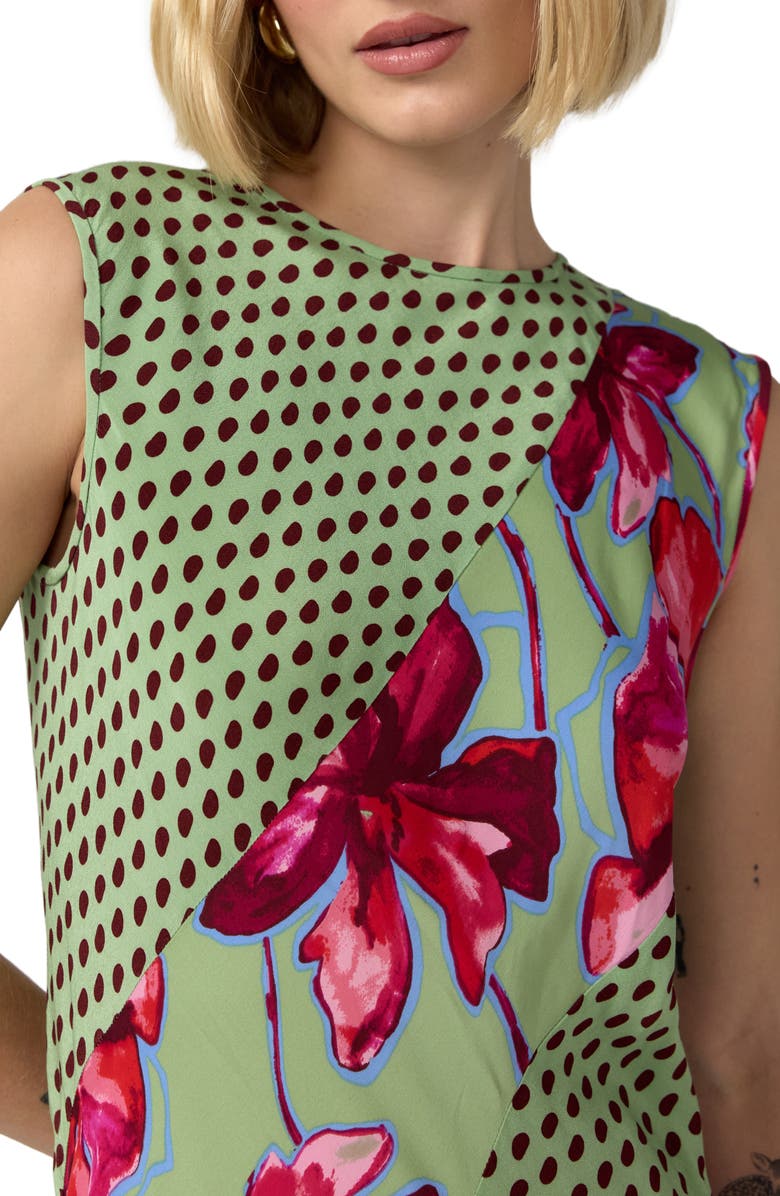 DVF Cory Mixed Print Sleeveless Maxi Dress, Alternate, color, Hibiscus Smoke Polka Dot