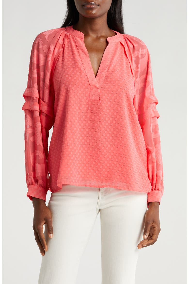 Raglan Sleeve V-Neck Top, Main, color, CALYPSO CORAL