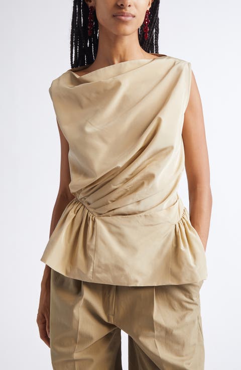 Draped Bind Taffeta Peplum Top