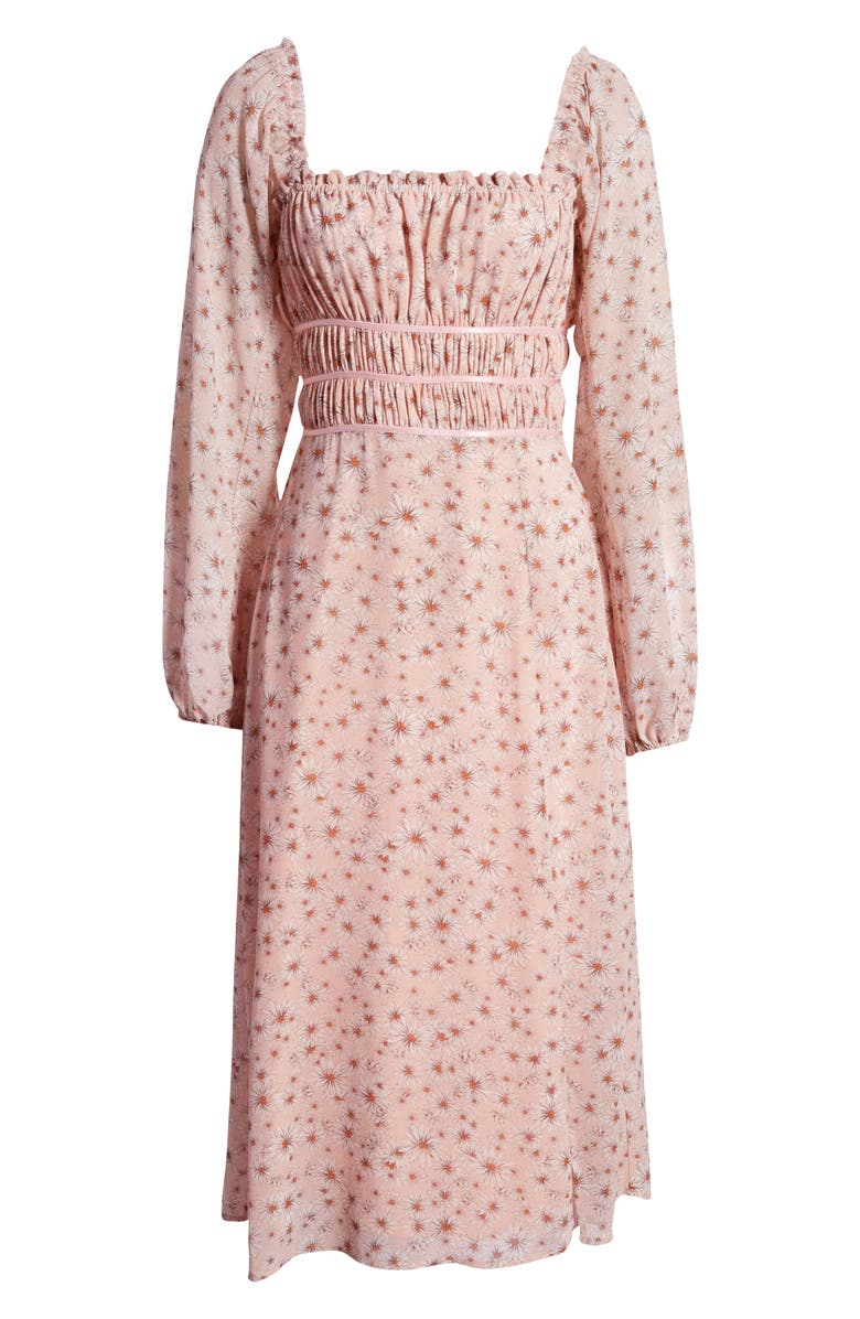 WAYF x Influencing in Color Liza Smocked Long Sleeve Midi Dress, Alternate, color, 