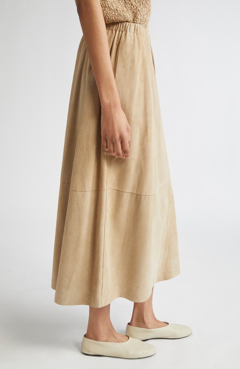 Lafayette 148 New York Paperfine Suede A-Line Midi Skirt, Alternate, color, Clay