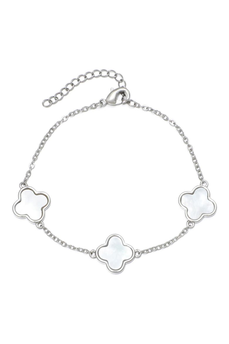 Mother-of-Pearl Clover Station Bracelet, Main, color, SILVER