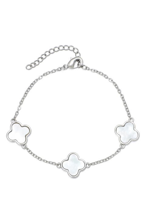 Mother-of-Pearl Clover Station Bracelet