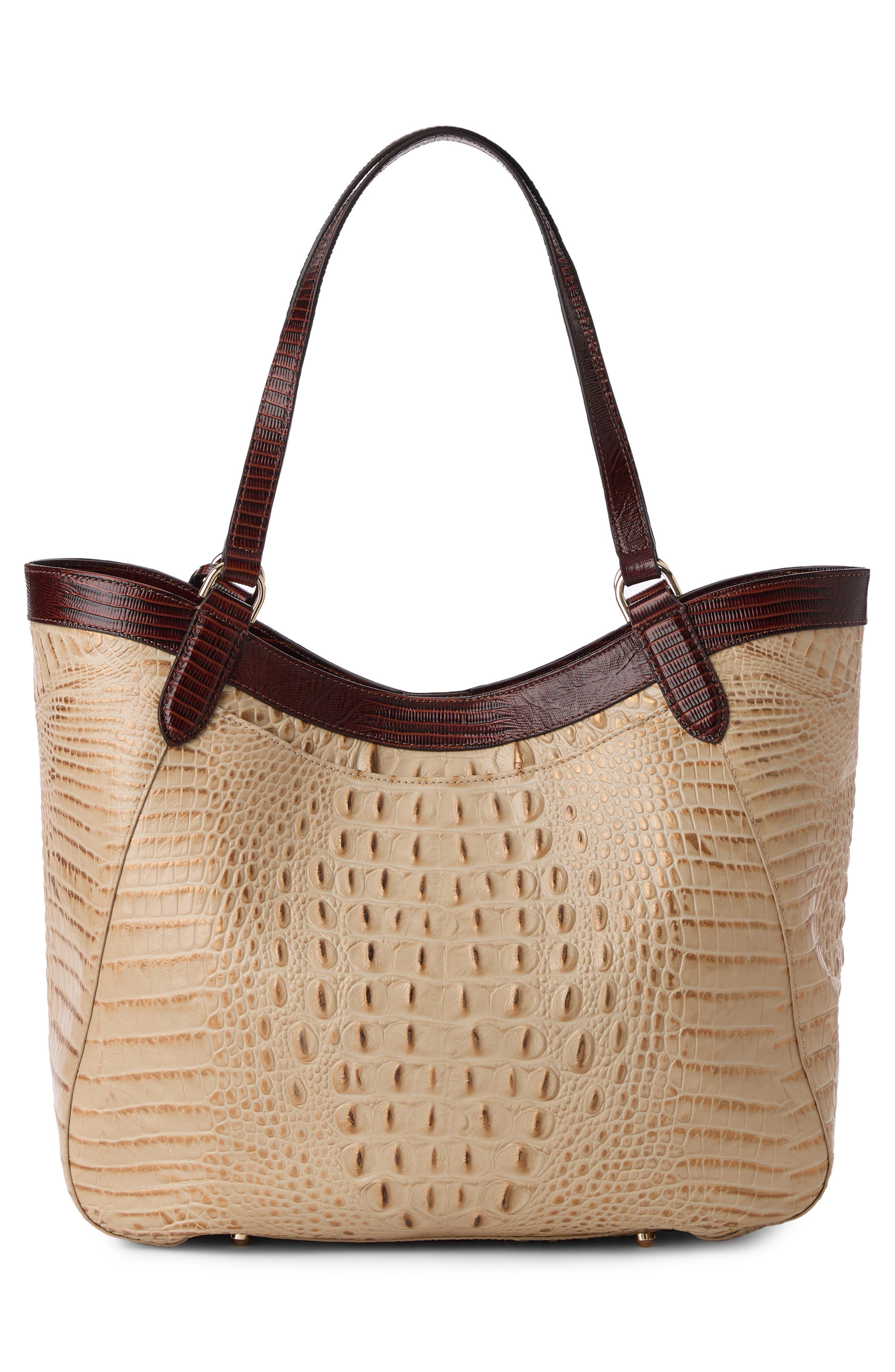 Brahmin Aliza Floral Appliqué Croc Embossed Leather Tote, Alternate, color, 