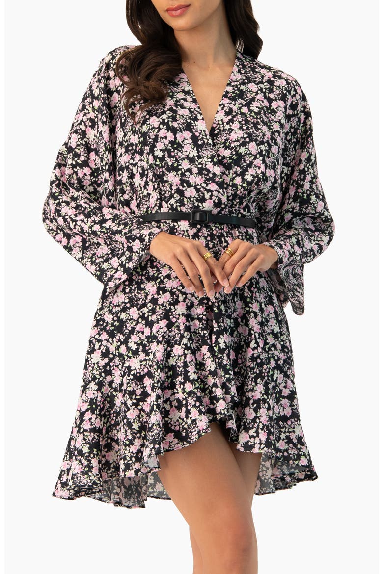 Dolan Sleeve Short Floral V-Neck Dress, Main, color, Black