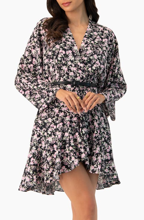 Dolan Sleeve Short Floral V-Neck Dress