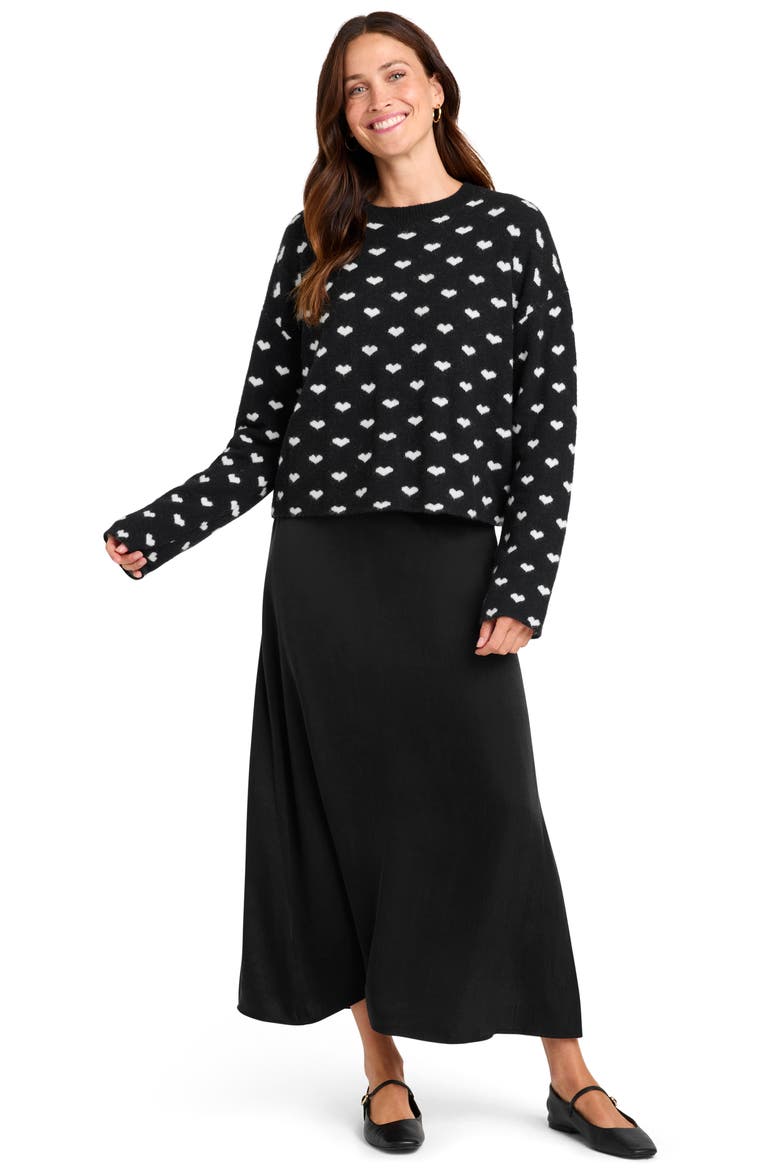 Lolly Hearts Jacquard Crewneck Sweater, Alternate, color, BLACK/ SNOW HEATHER