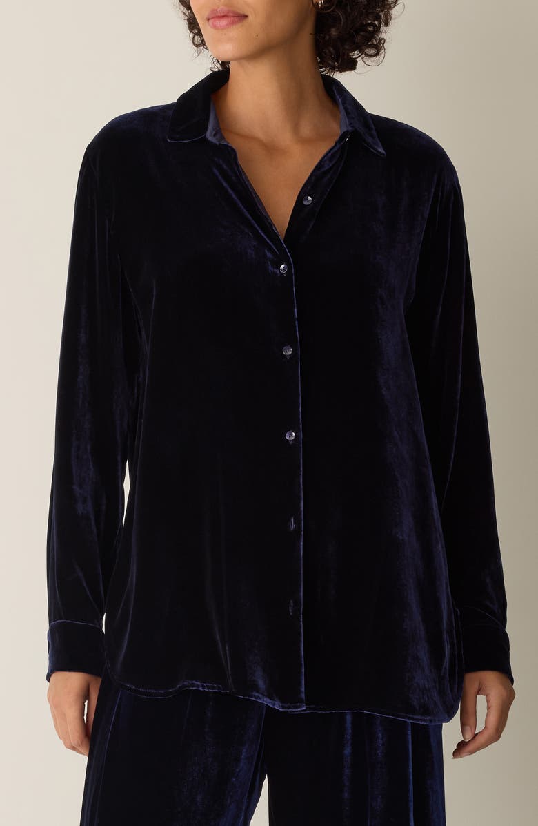 Eileen Fisher Velvet Button-Up Shirt, Main, color, Ink