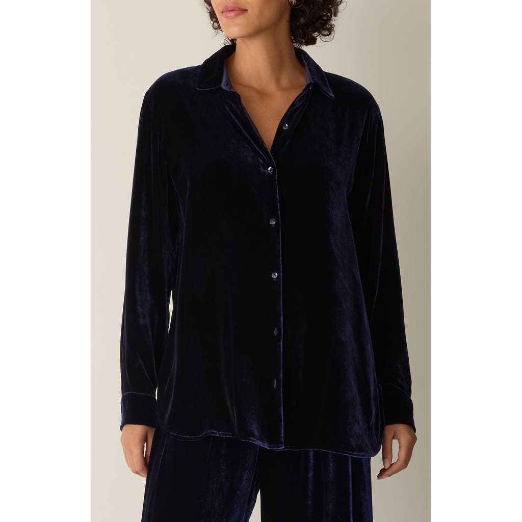 Eileen Fisher Velvet Button-up Shirt In Blue