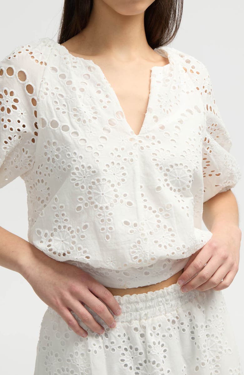 NVLT Eyelet Puff Sleeve Top, Alternate, color, White