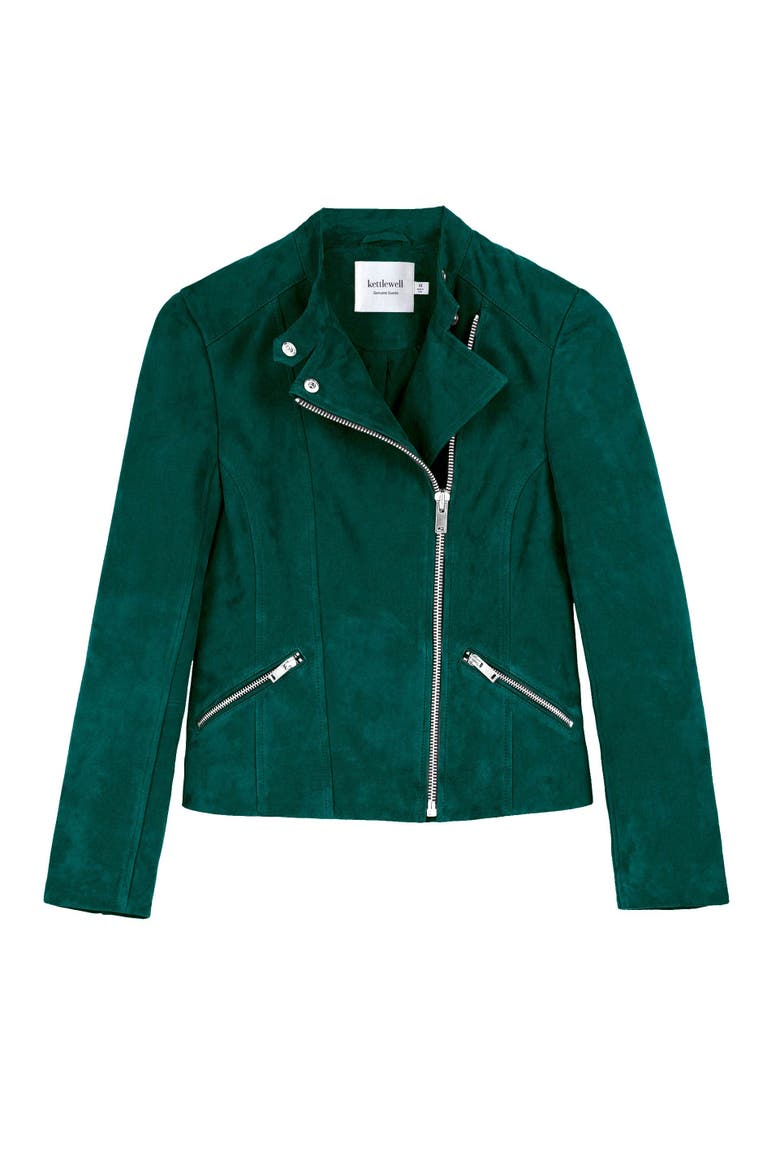 Hudson Suede Biker Jacket, Alternate, color, Blue Spruce