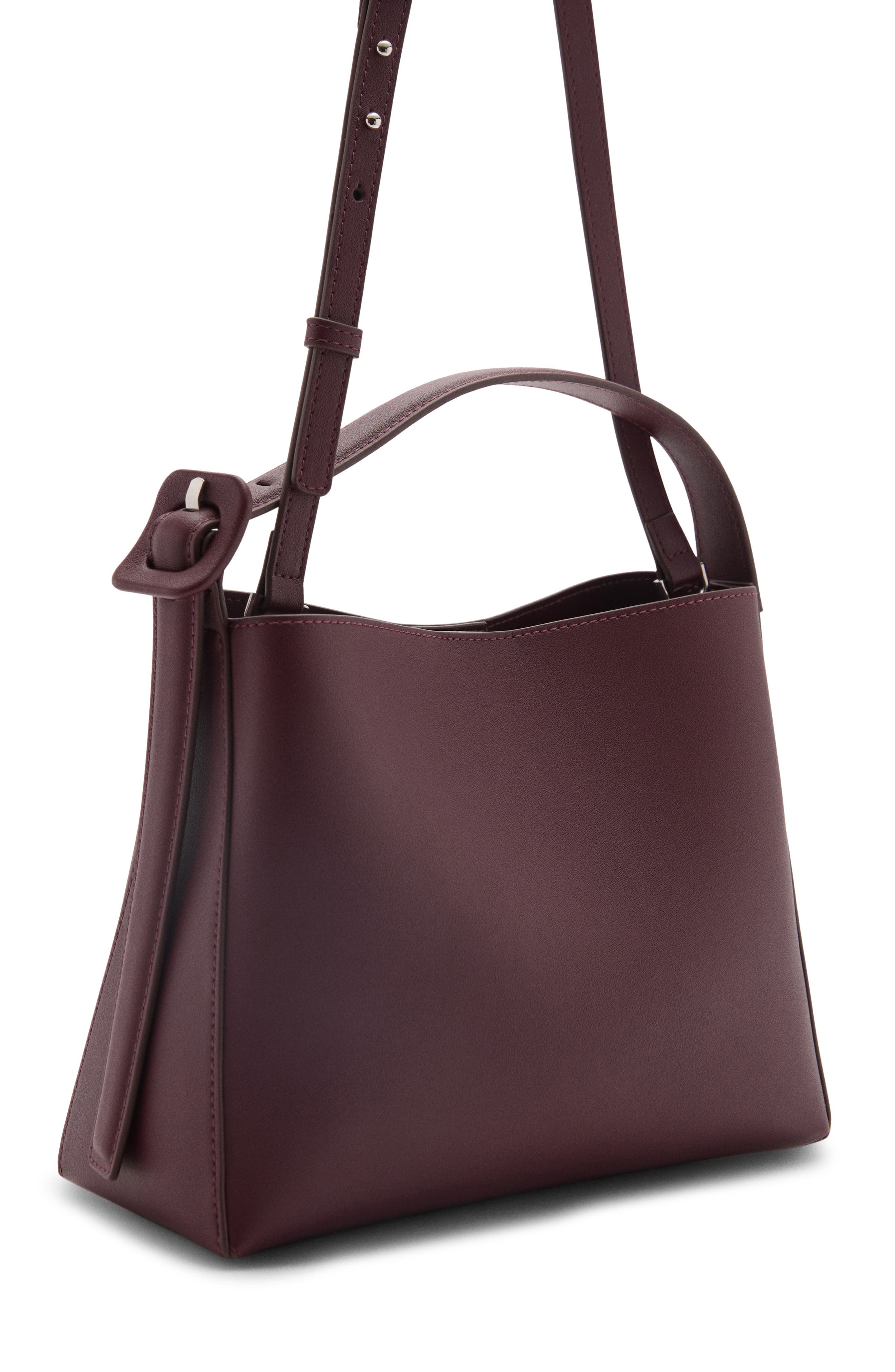 MANGO Faux Leather Shopper Tote, Alternate, color, Burgundy