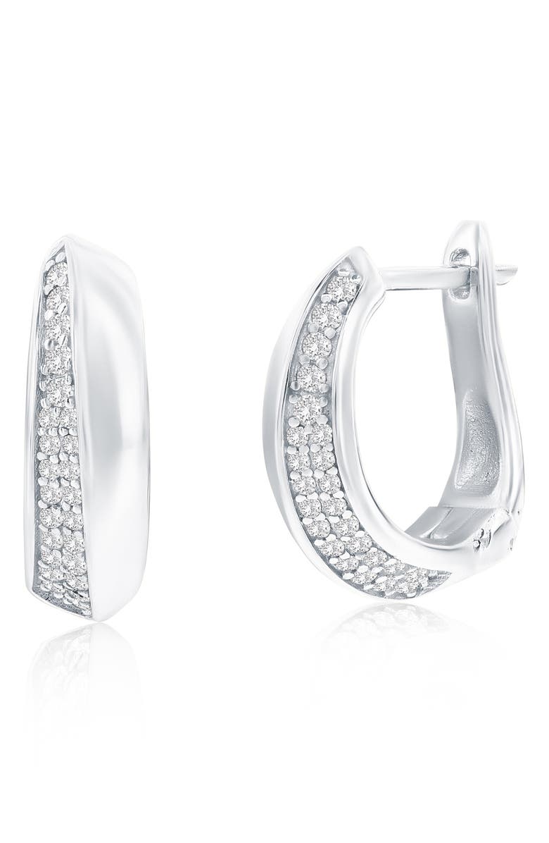 SIMONA Pavé Cubic Zirconia Huggie Hoop Earrings, Main, color, Silver