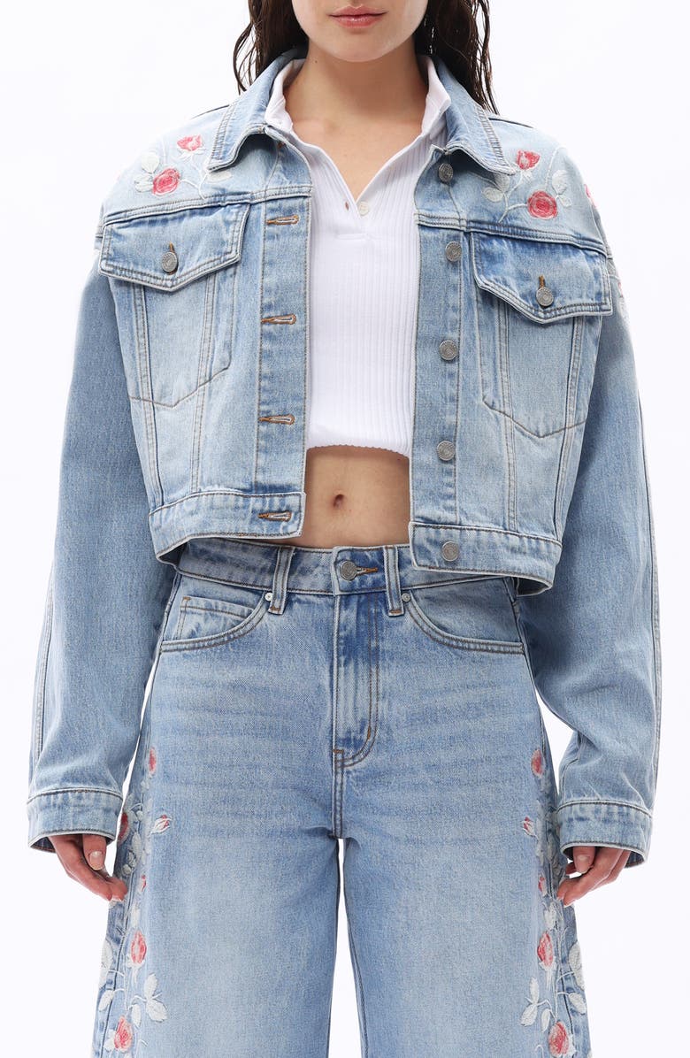 Bayeas Crop Denim Jacket, Main, color, Light Blue