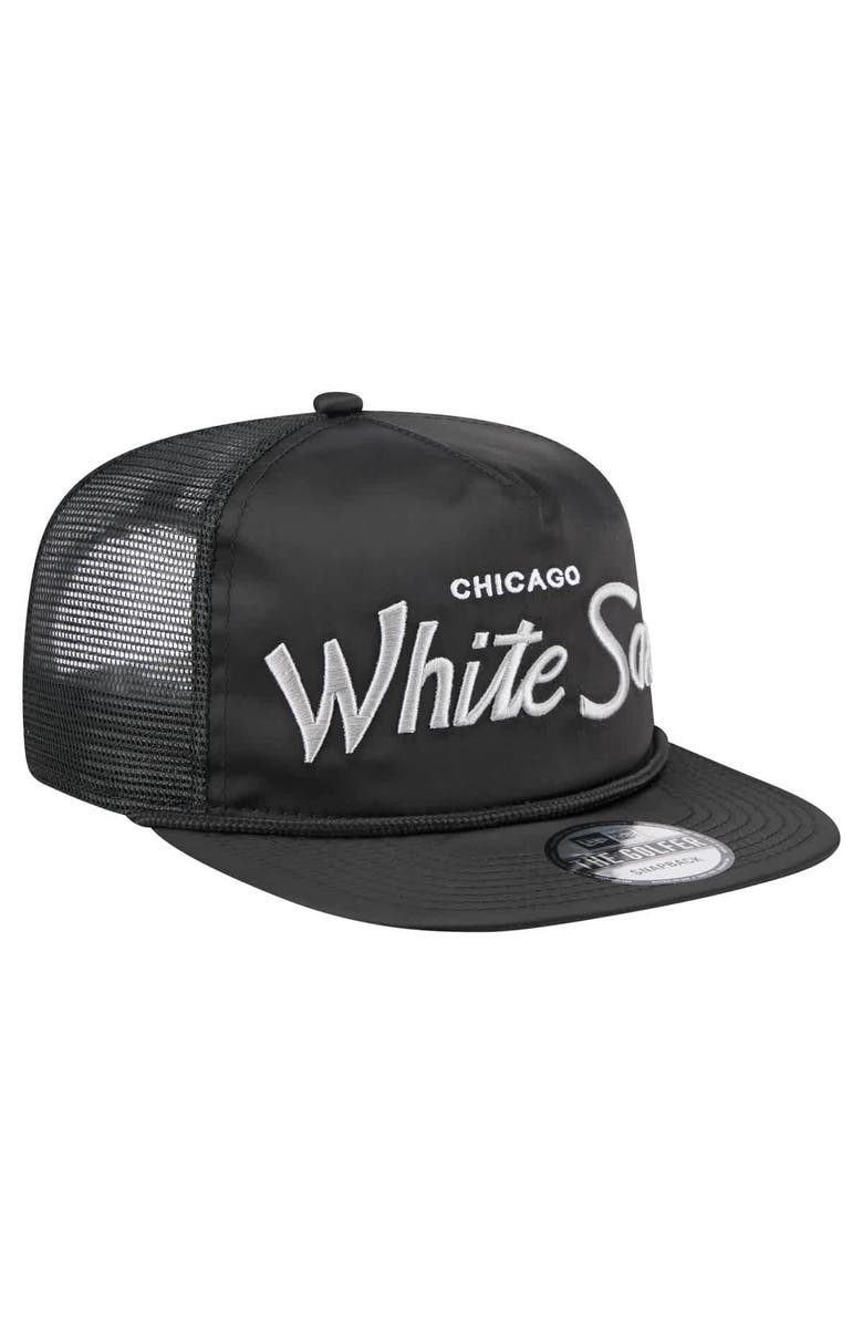 New Era Men's New Era Black Chicago White Sox Retro Satin Script Golfer Adjustable Hat, Alternate, color, Black
