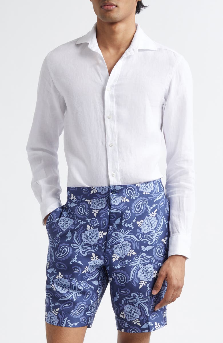 Ralph Lauren Purple Label Basket Weave Linen Button-Up Shirt, Main, color, White