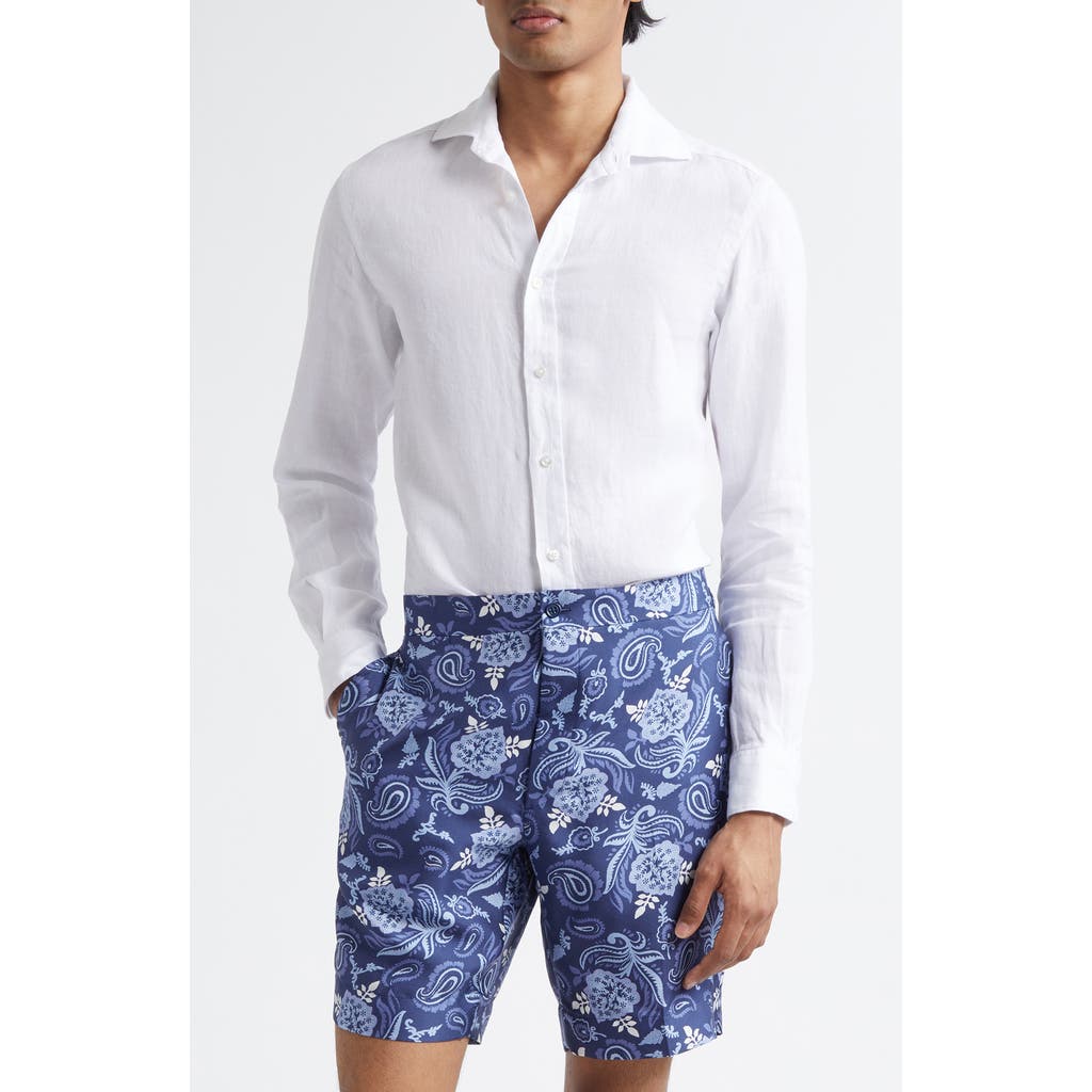 Ralph Lauren Purple Label Basket Weave Linen Button-Up Shirt in White  product