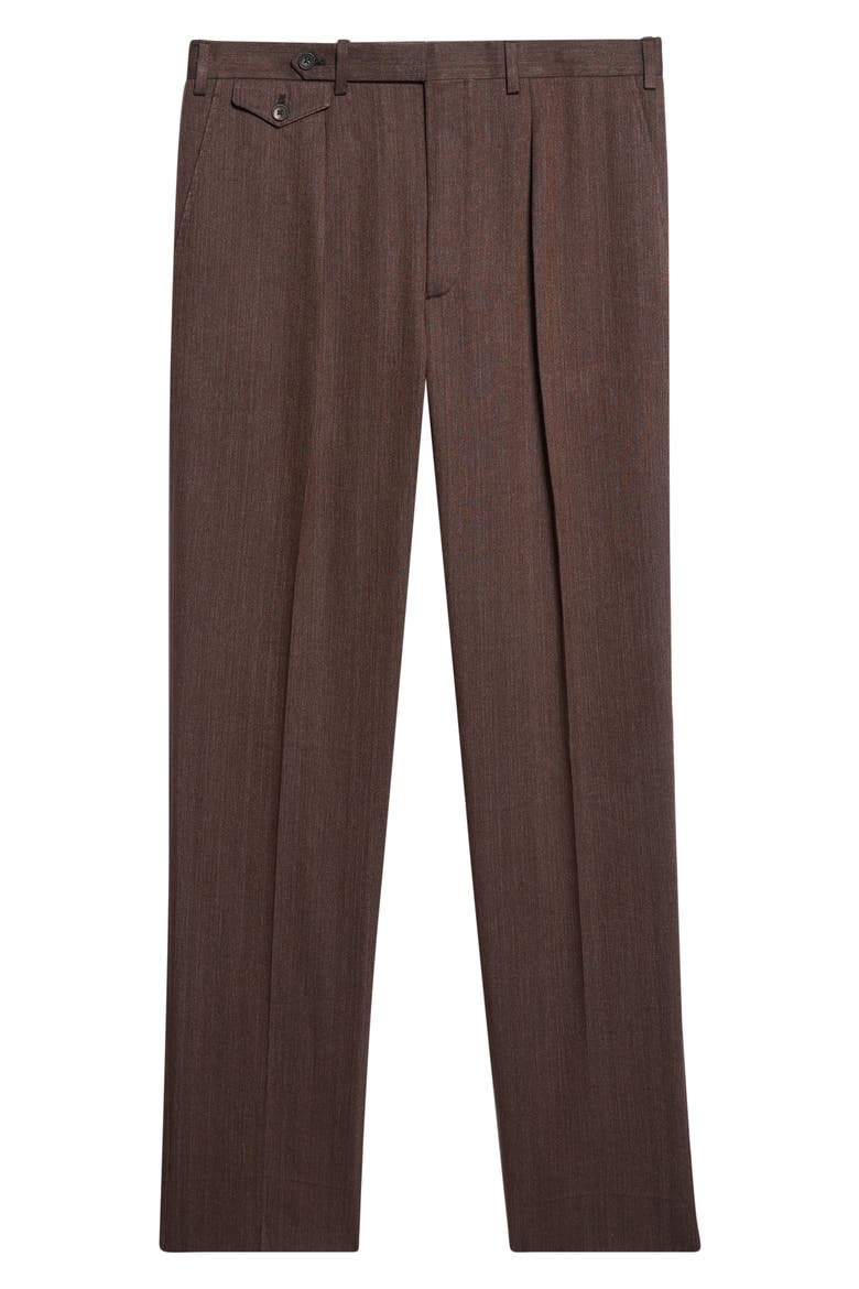Waverly Single Pleat Tapered Cotton & Linen Trousers, Alternate, color, BROWN