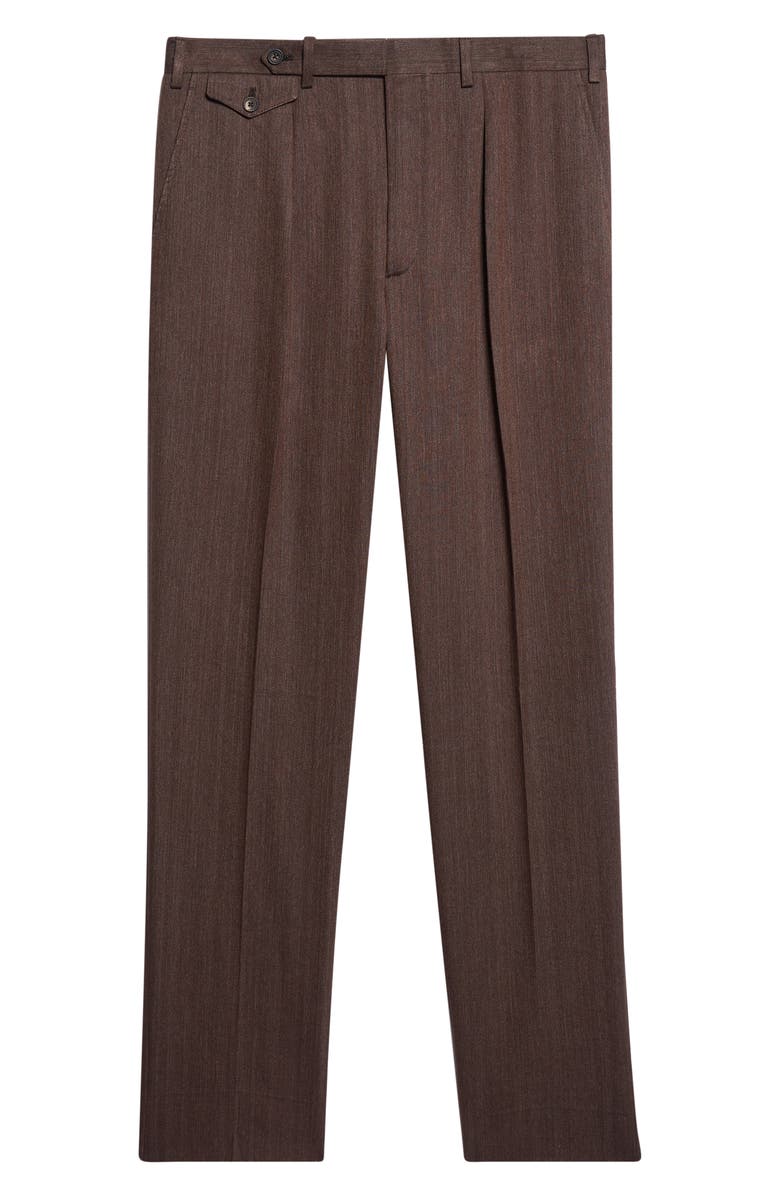J. Mueser Waverly Single Pleat Tapered Cotton & Linen Trousers, Alternate, color, Brown