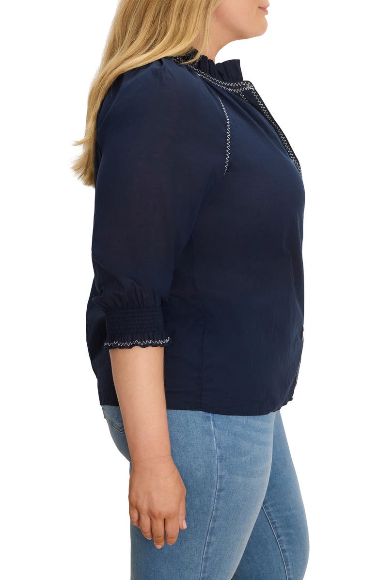 NIC+ZOE Zigzag Stitch Button-Up Shirt, Alternate, color, Dark Indigo
