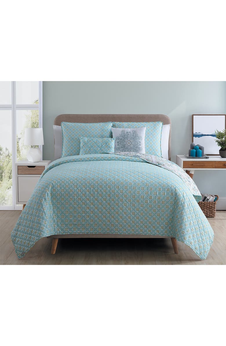 VCNY HOME Windsor Reversible Medallion Quilt Set - King, Alternate, color, Aqua