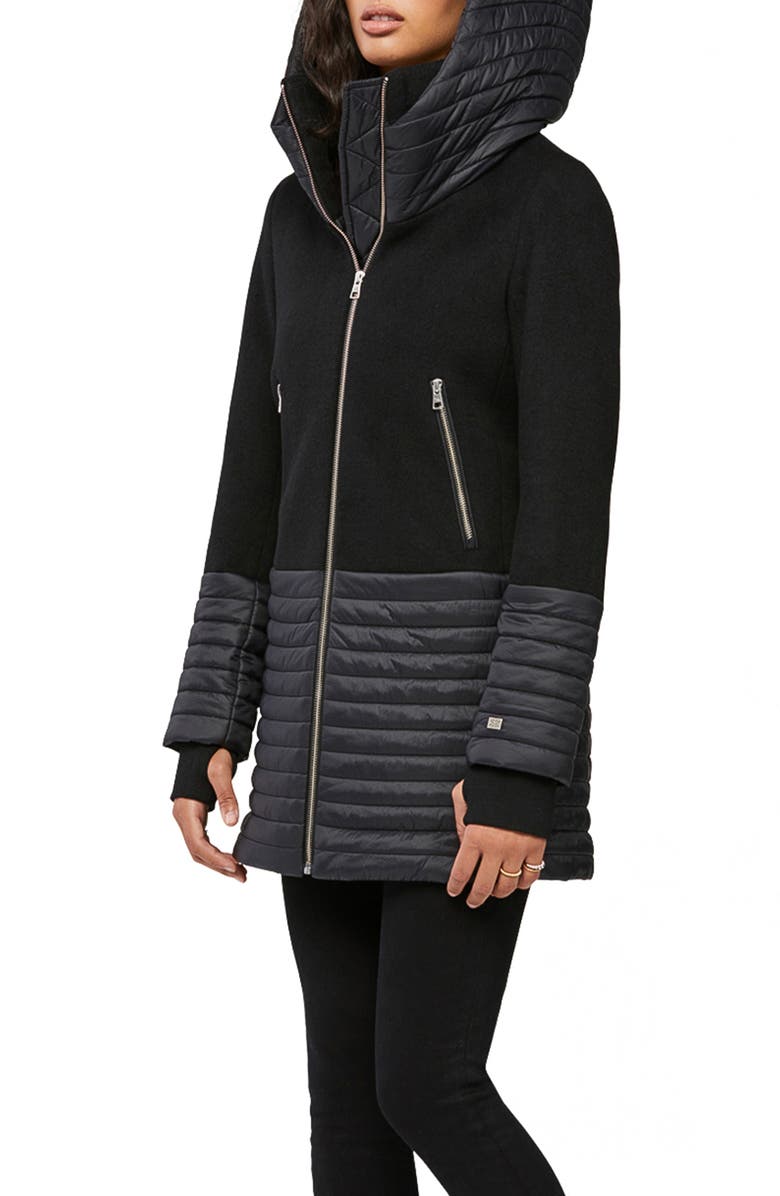 Soia & Kyo Mixed Media Hooded Coat, Alternate, color,