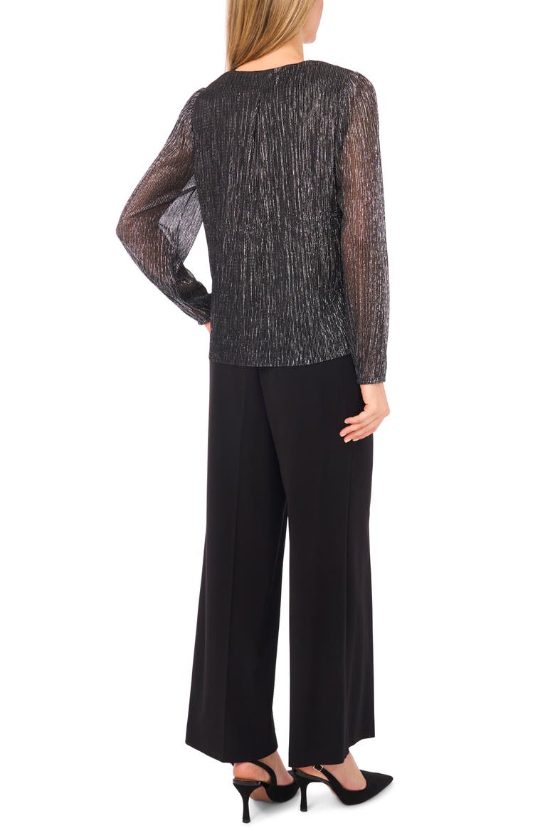 Metallic Plissé V-Neck Top, Alternate, color, BLACK/ SILVER