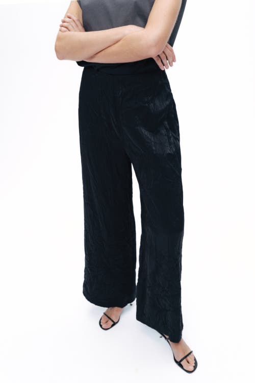 Shop Nocturne Wrinkled Wide-leg Pants In Black