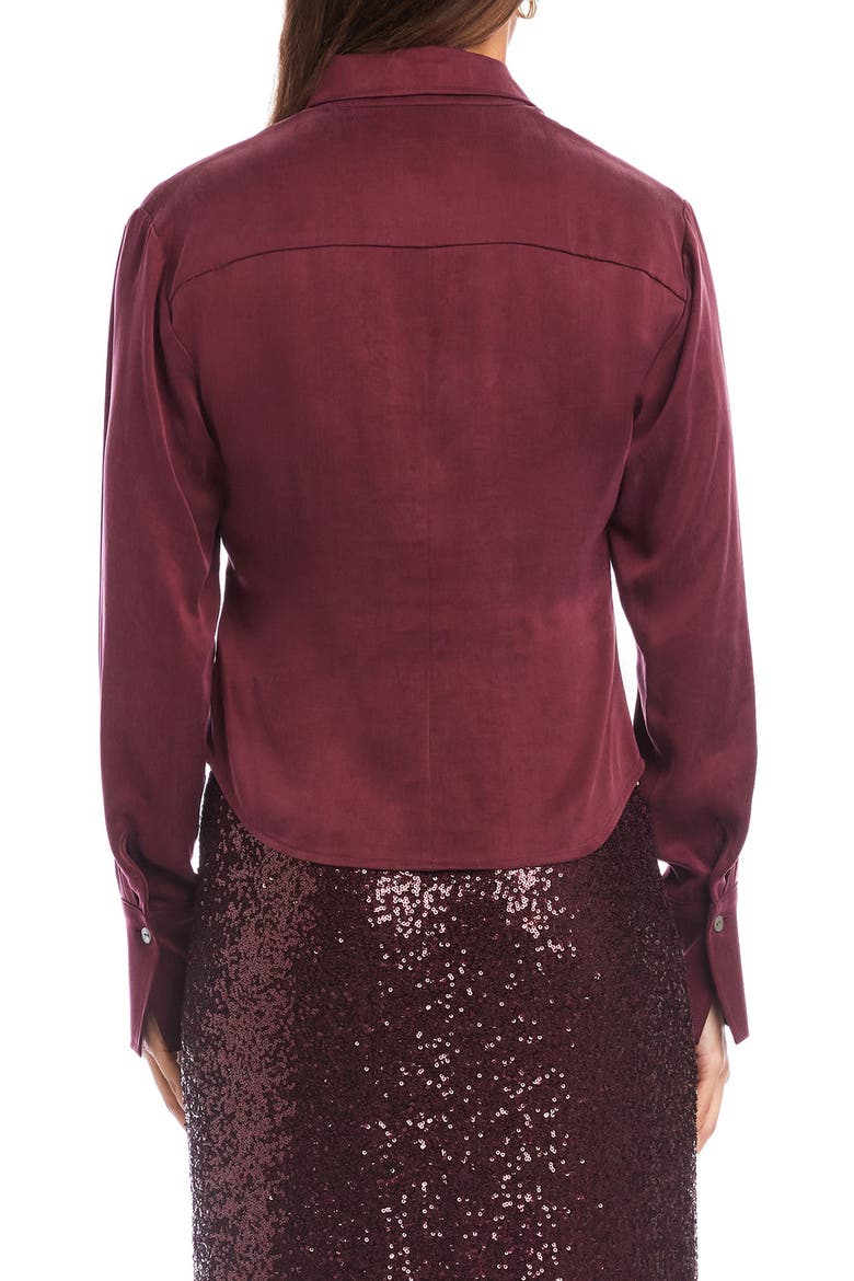 Tawnie Side Pleat Satin Button-Up Shirt, Alternate, color, WINE