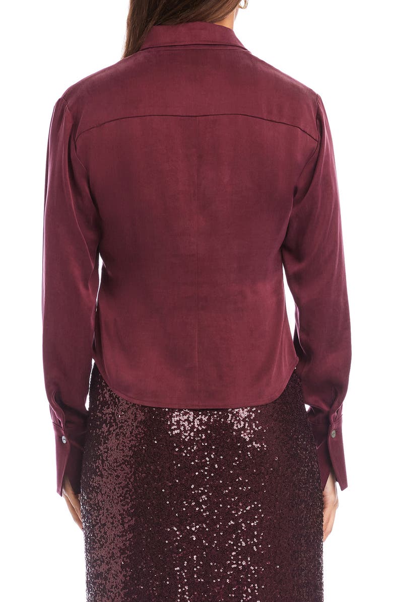 FIFTEEN TWENTY Tawnie Side Pleat Satin Button-Up Shirt, Alternate, color, Wine