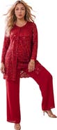 Roaman's Plus Size 3 Piece Allover Sequin Lace Jacket And Tank Pant Set