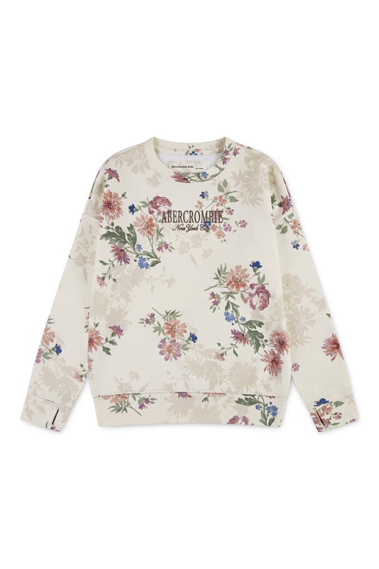 Kids' Floral Cotton Blend Fleece Sweatshirt, Main, color, W0MBUTTERC