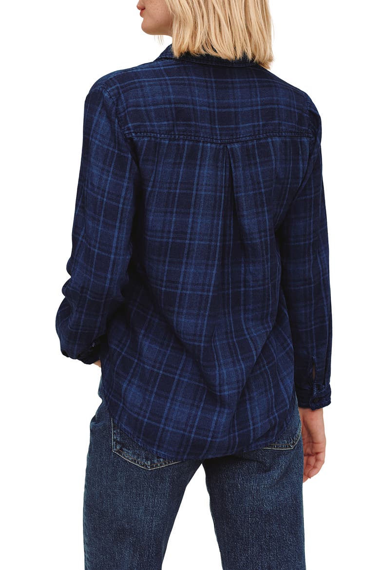 Embroidered Plaid Long Sleeve Shirt, Alternate, color, DARK INDIGO PLAID