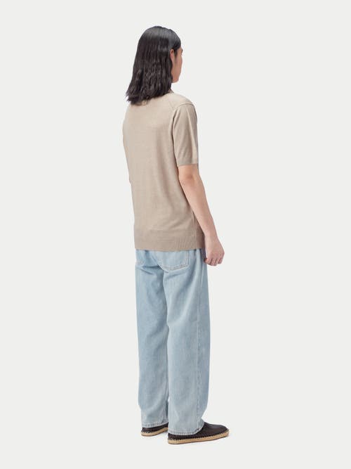 Gobi Mongolian Cashmere Silk Cashmere Polo Shirt In Beige