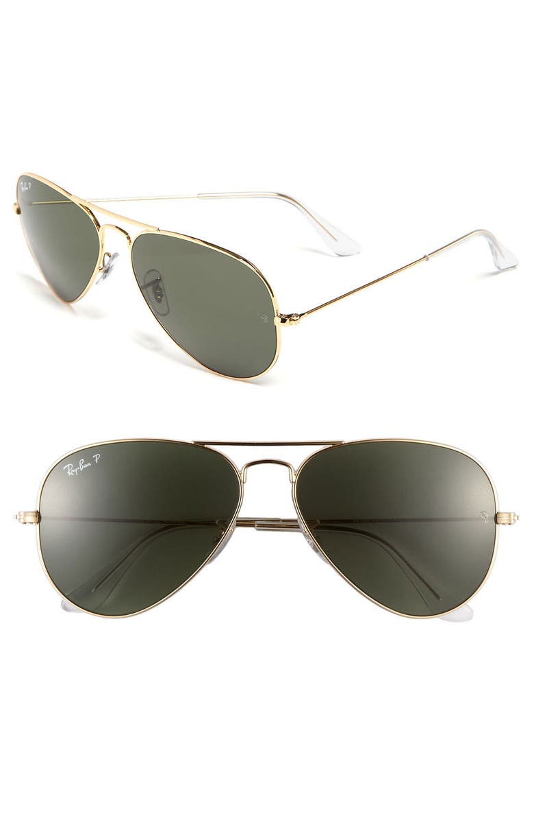 Ray-Ban 58mm Polarized Aviator Sunglasses, Main, color, Gold