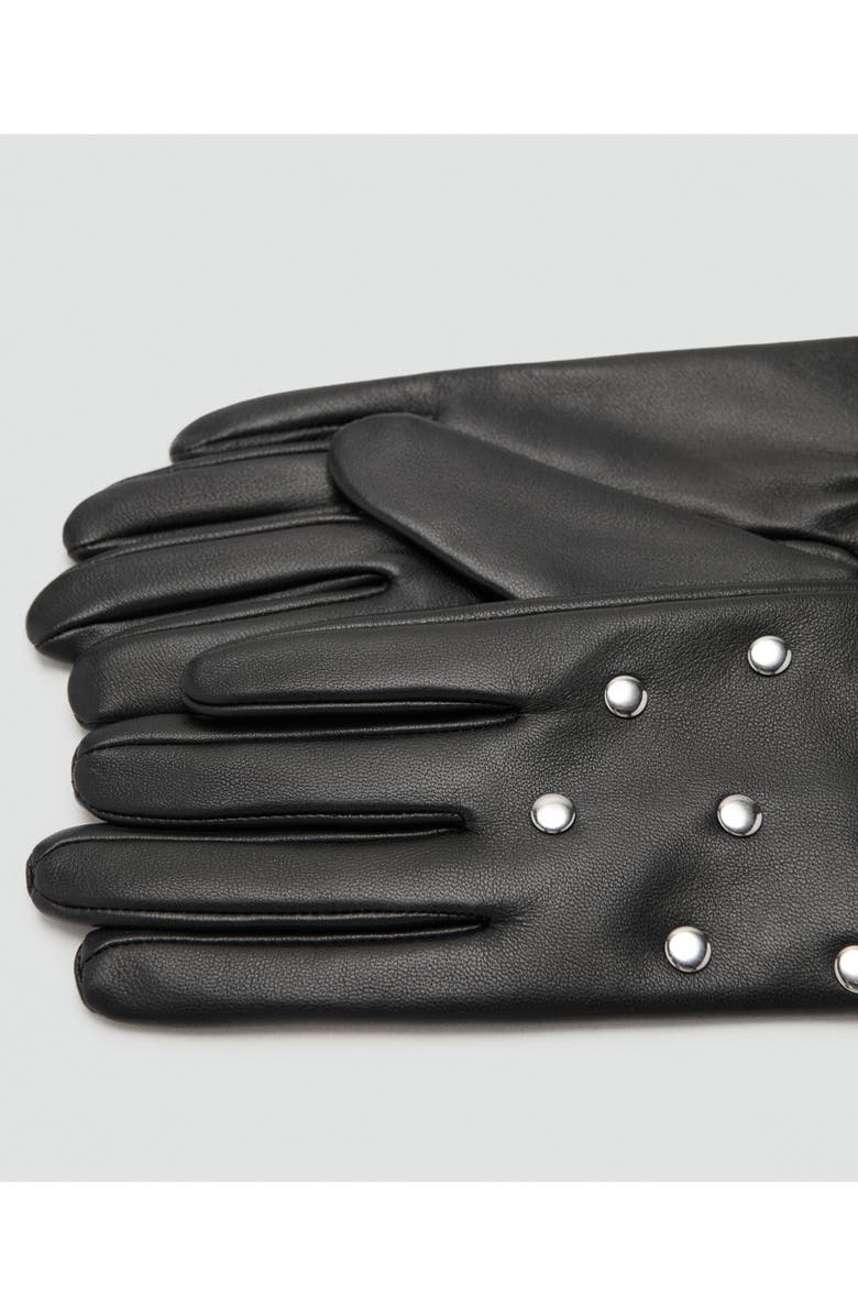 MANGO Studded Leather Gloves, Alternate, color, Black