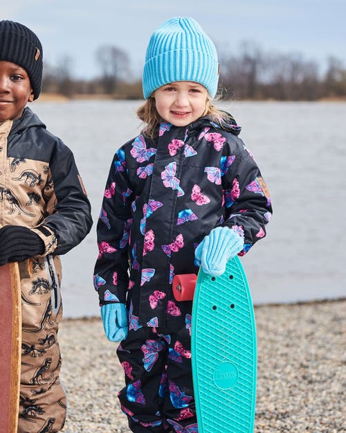 DEUX PAR DEUX DEUX PAR DEUX GIRL'S PRINTED MID-SEASON ONE-PIECE OUTERWEAR MULTICOLORED BUTTERFLIES ON BLACK BACKGR 