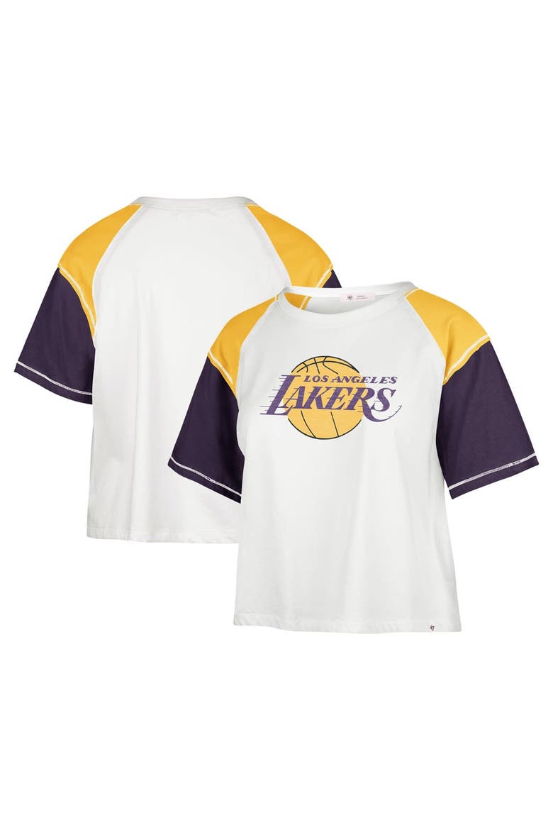 Women's '47 Cream Los Angeles Lakers Premier Raglan Cropped T-Shirt, Main, color, Cream